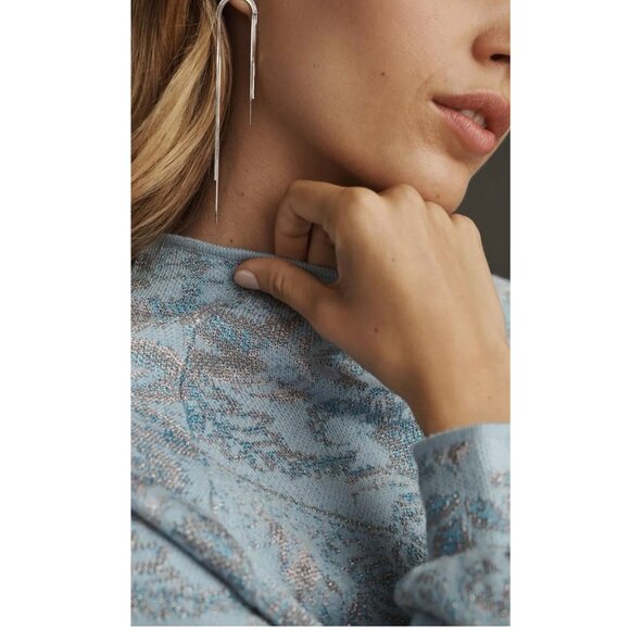 NWOT Anthropologie The Beatriz Mock-Neck Sweater: Lurex Edition Blue Small - Picture 3 of 9